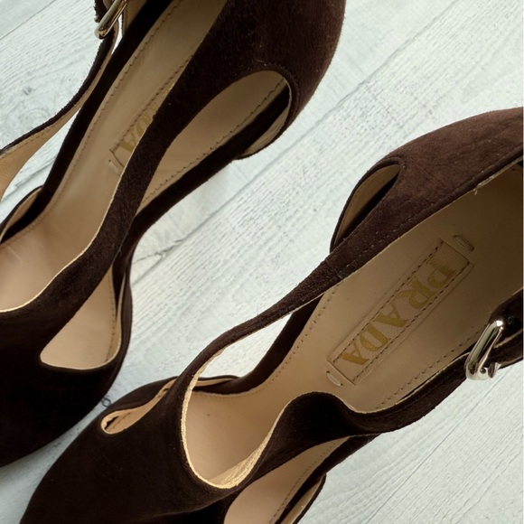 Prada Brown Suede Cut Out Heels Size 39.5/9.5 - Picture 5 of 9